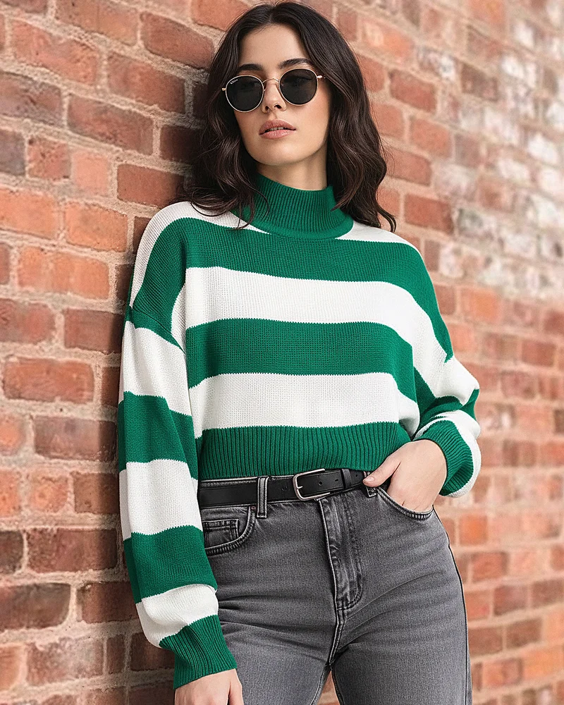 بيواكوف Women's Rolling Hills Striped Oversized Crop Sweater